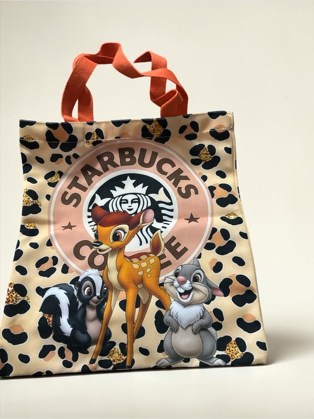 SB Leopard Print Bambi & Thumper Tote with Coral Handles